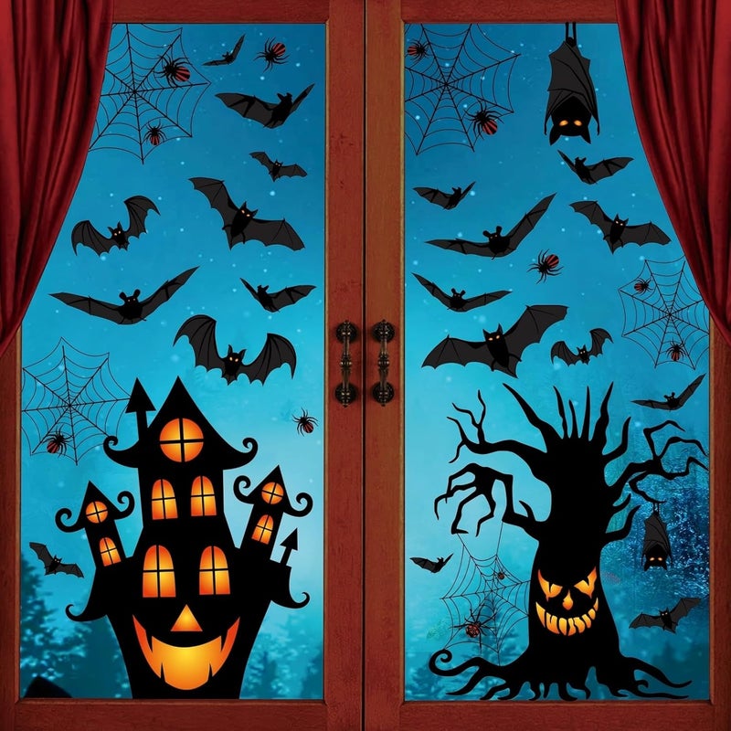 BV 63 Pcs Halloween Window Clings, Halloween Window Decorative Stickers for Decorations Holiday Outside Decorations(8x12inch) - Image 1